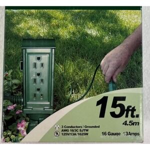 Landscape Outdoor Electric Lighting Power Stake 16 Gauge 15ft 3‎ Outlets